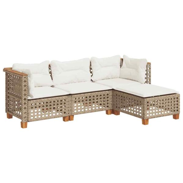 4-tlg. Garten-Sofagarnitur mit Kissen Beige Poly Rattan