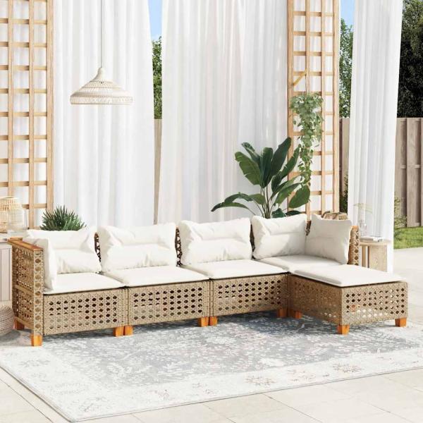 ARDEBO.de - 5-tlg. Garten-Sofagarnitur mit Kissen Beige Poly Rattan
