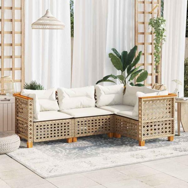 ARDEBO.de - 4-tlg. Garten-Sofagarnitur mit Kissen Beige Poly Rattan