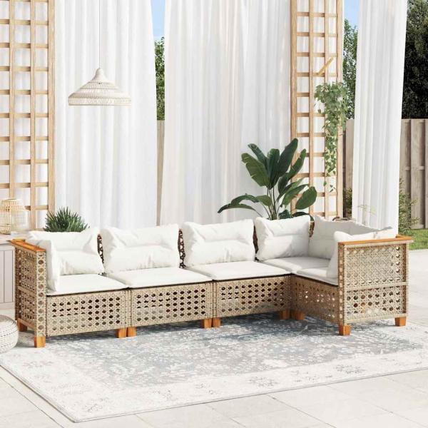 ARDEBO.de - 5-tlg. Garten-Sofagarnitur mit Kissen Beige Poly Rattan