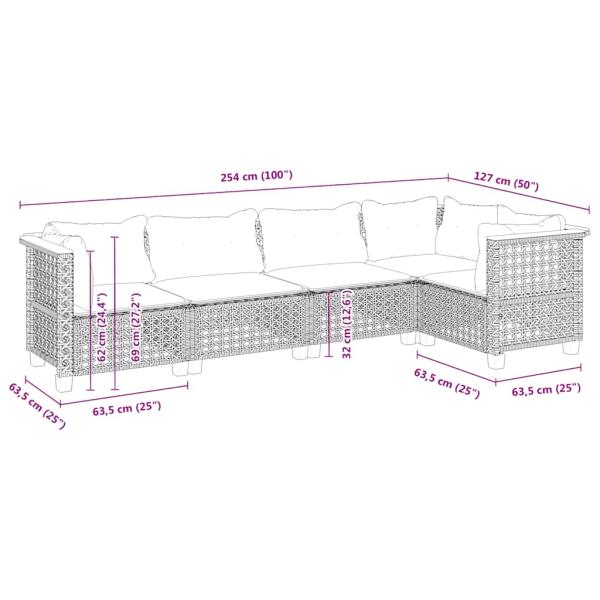 5-tlg. Garten-Sofagarnitur mit Kissen Beige Poly Rattan