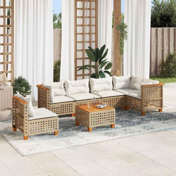 ARDEBO.de - 7-tlg. Garten-Sofagarnitur mit Kissen Beige Poly Rattan
