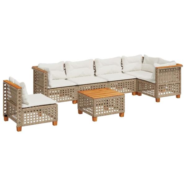 7-tlg. Garten-Sofagarnitur mit Kissen Beige Poly Rattan