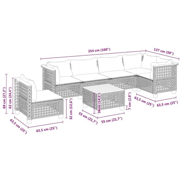7-tlg. Garten-Sofagarnitur mit Kissen Beige Poly Rattan