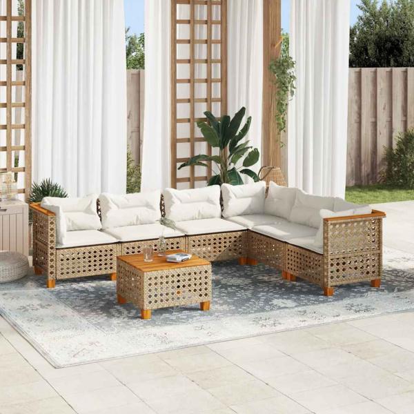 ARDEBO.de - 7-tlg. Garten-Sofagarnitur mit Kissen Beige Poly Rattan