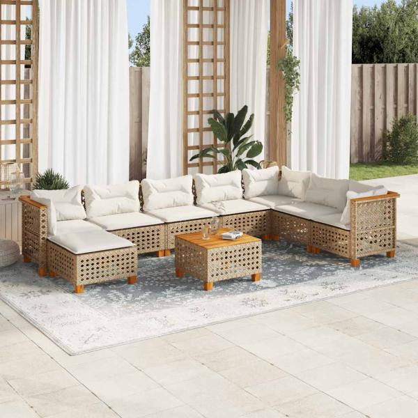 ARDEBO.de - 9-tlg. Garten-Sofagarnitur mit Kissen Beige Poly Rattan