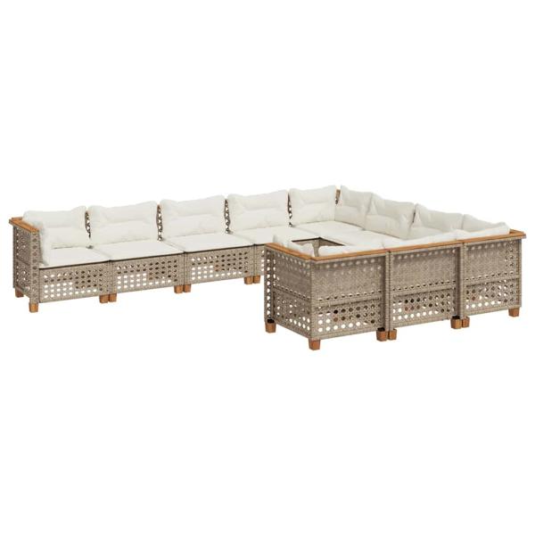 ARDEBO.de - 10-tlg. Garten-Sofagarnitur mit Kissen Beige Poly Rattan