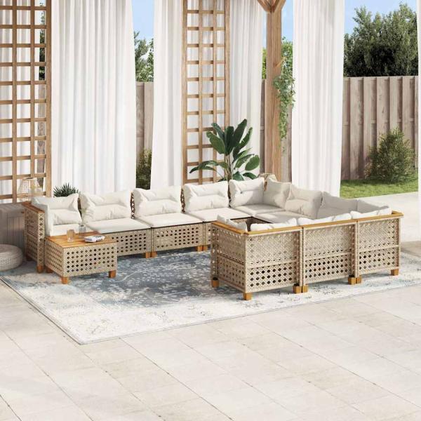 ARDEBO.de - 11-tlg. Garten-Sofagarnitur mit Kissen Beige Poly Rattan