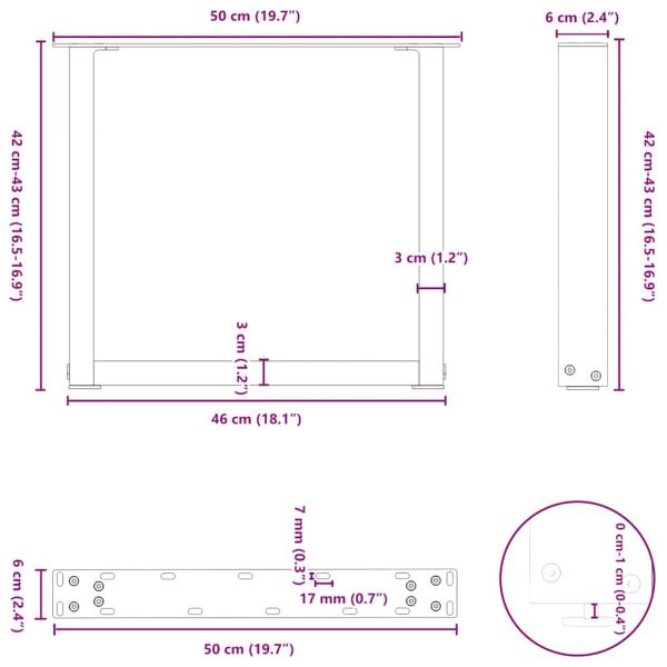 Couchtischbeine U-Form 2 Stk. Naturstahl 50x(42-43) cm Stahl