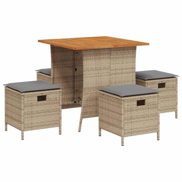 ARDEBO.de - 5-tlg. Garten-Essgruppe mit Kissen Beige Poly Rattan