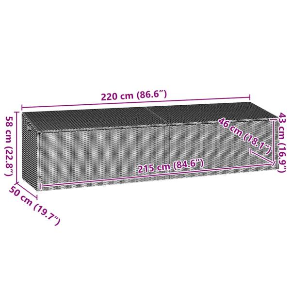 Garten-Auflagenbox Schwarz 220x50x58 cm Poly Rattan