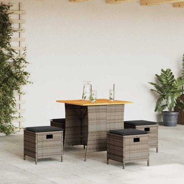 ARDEBO.de - 5-tlg. Garten-Essgruppe mit Kissen Grau Poly Rattan