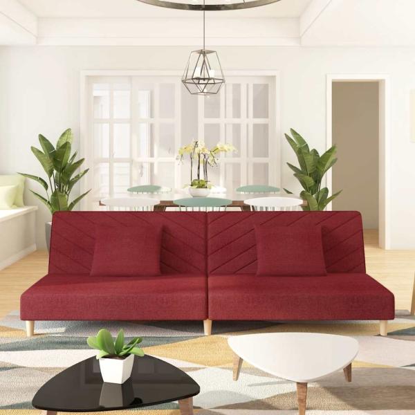 ARDEBO.de - Schlafsofa 2-Sitzer mit 2 Kissen Weinrot Stoff