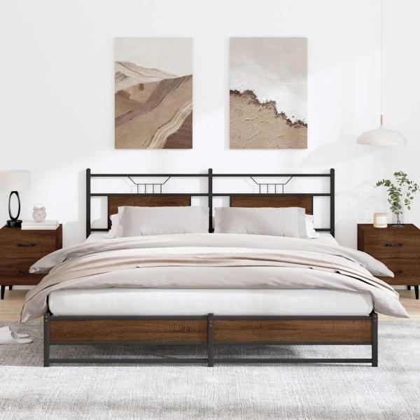 ARDEBO.de - Metallbett ohne Matratze Braun Eichen-Optik 180x200 cm