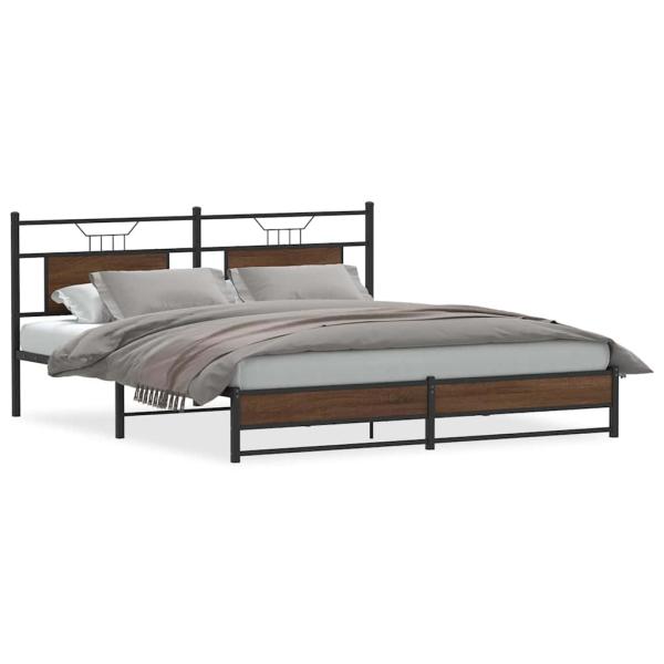 Metallbett ohne Matratze Braun Eichen-Optik 180x200 cm