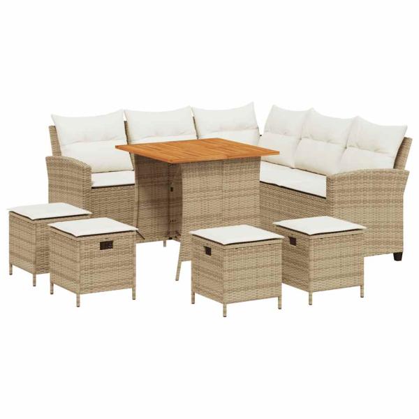 6-tlg. Garten-Sofagarnitur mit Kissen L-Form Beige Poly Rattan