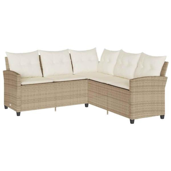 6-tlg. Garten-Sofagarnitur mit Kissen L-Form Beige Poly Rattan