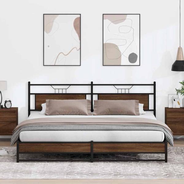ARDEBO.de - Metallbett ohne Matratze Braun Eichen-Optik 193x203 cm