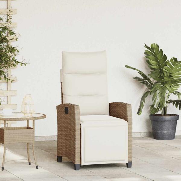ARDEBO.de - Gartensessel mit Beistelltisch Verstellbar Beige Poly Rattan