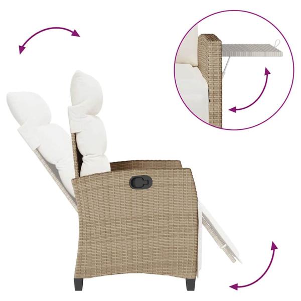 Gartensessel mit Beistelltisch Verstellbar Beige Poly Rattan