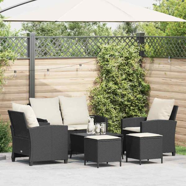 ARDEBO.de - 6-tlg. Garten-Sofagarnitur mit Kissen Schwarz Poly Rattan