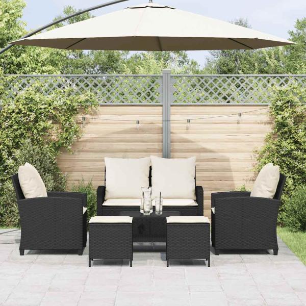 6-tlg. Garten-Sofagarnitur mit Kissen Schwarz Poly Rattan