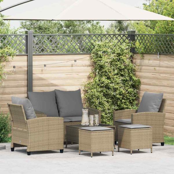 ARDEBO.de - 6-tlg. Garten-Sofagarnitur mit Kissen Beige Poly Rattan