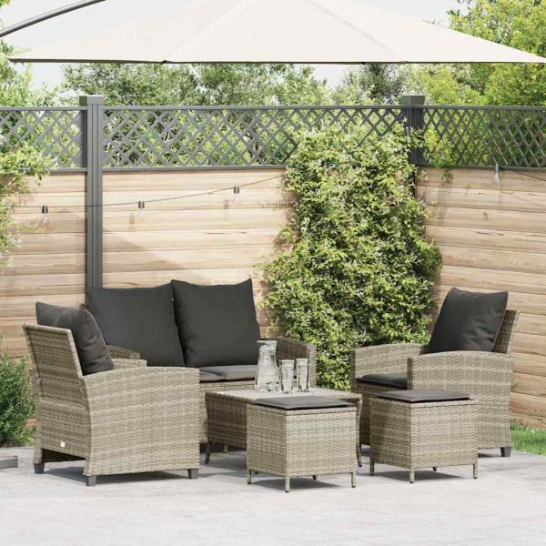 ARDEBO.de - 6-tlg. Garten-Sofagarnitur mit Kissen Hellgrau Poly Rattan