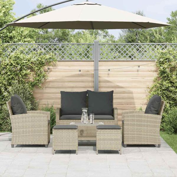 6-tlg. Garten-Sofagarnitur mit Kissen Hellgrau Poly Rattan