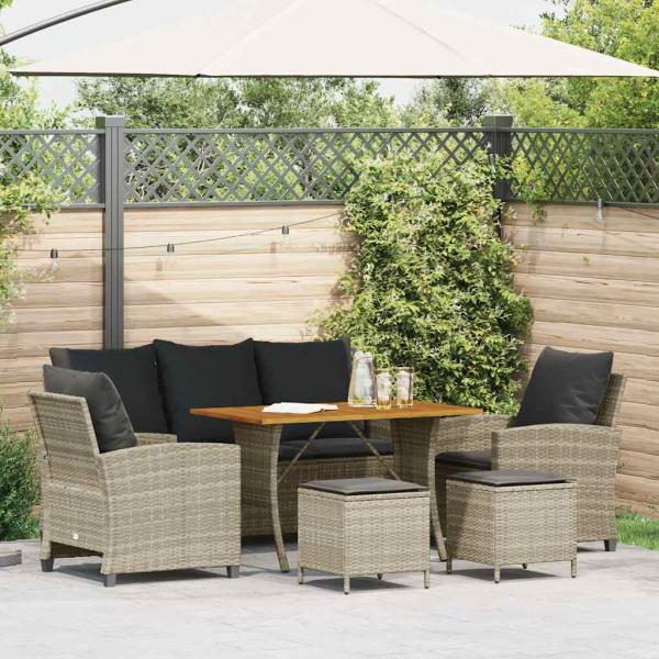 ARDEBO.de - 6-tlg. Garten-Sofagarnitur mit Kissen Hellgrau Poly Rattan