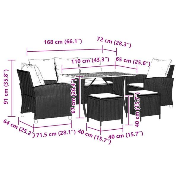 6-tlg. Garten-Sofagarnitur mit Kissen Hellgrau Poly Rattan