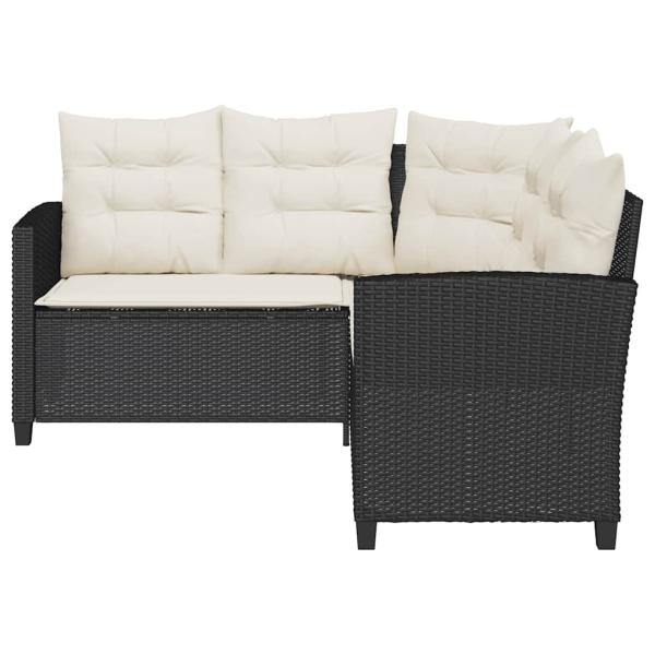 Gartensofa in L-Form mit Tisch und Kissen Schwarz Poly Rattan
