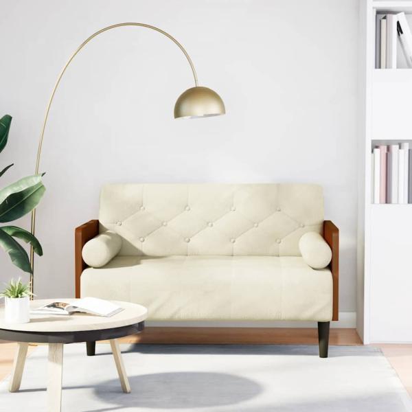 ARDEBO.de - Zweisitzer-Sofa mit Nackenrollen Creme 110 cm Samt