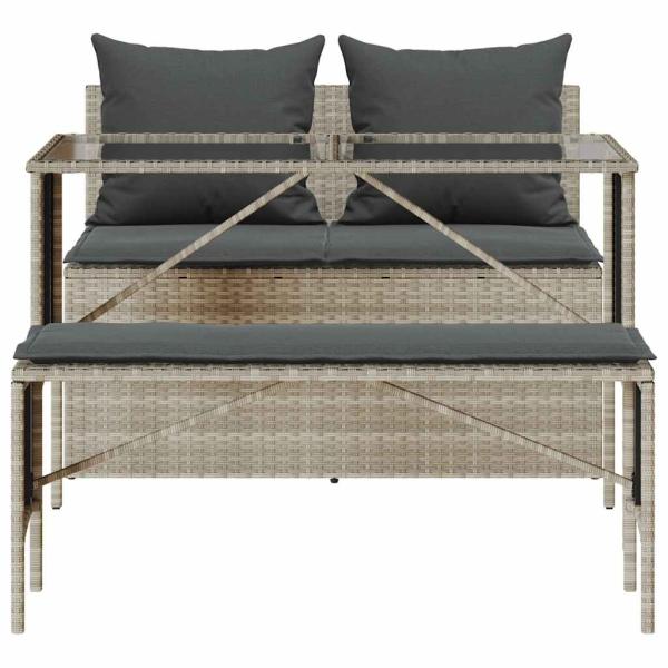 3-tlg. Garten-Essgruppe mit Kissen Hellgrau Poly Rattan