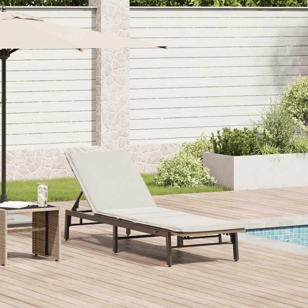 ARDEBO.de - Sonnenliege mit Auflage Beige Poly Rattan