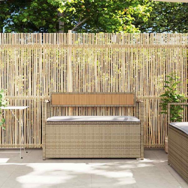 Gartenbank mit Stauraum und Kissen Beige Poly Rattan