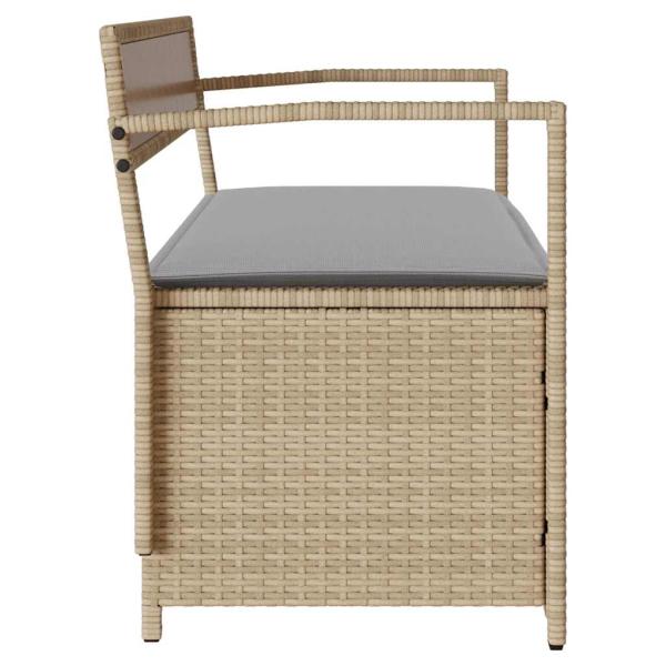 Gartenbank mit Stauraum und Kissen Beige Poly Rattan