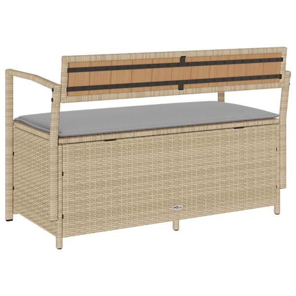 Gartenbank mit Stauraum und Kissen Beige Poly Rattan