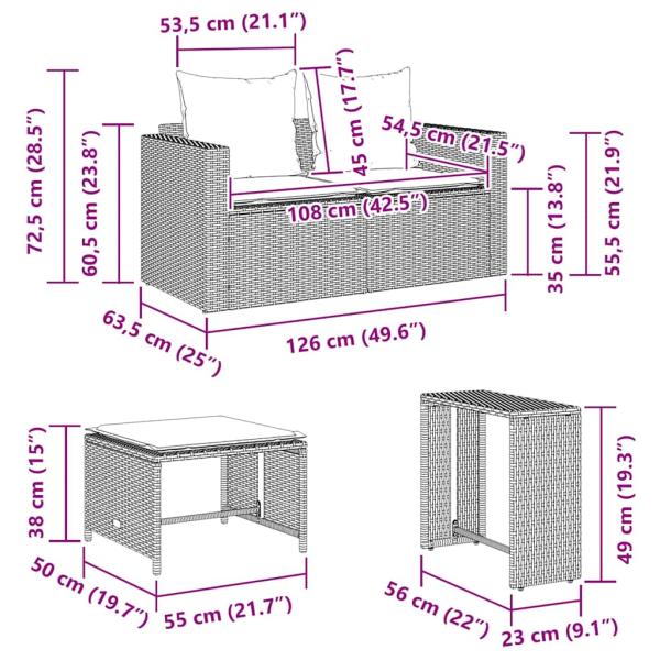 5-tlg. Garten-Sofagarnitur Kissen Stapelbar Grau Poly Rattan