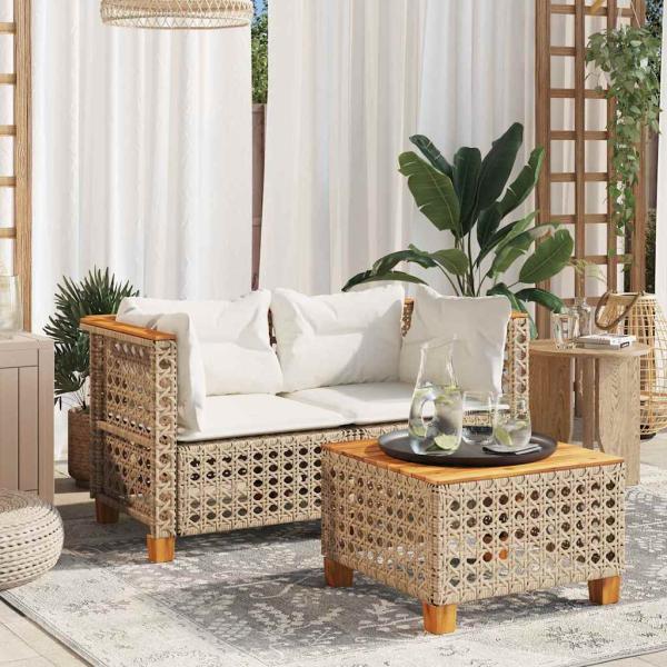 ARDEBO.de - Garten-Ecksofas mit Kissen 2 Stk. Beige Poly Rattan