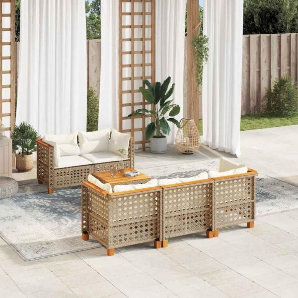 ARDEBO.de - 6-tlg. Garten-Sofagarnitur mit Kissen Beige Poly Rattan