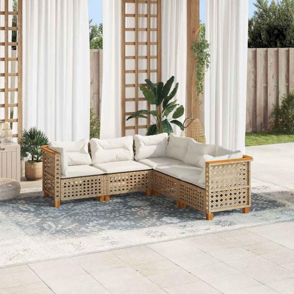 ARDEBO.de - 5-tlg. Garten-Sofagarnitur mit Kissen Beige Poly Rattan