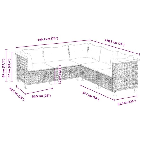 5-tlg. Garten-Sofagarnitur mit Kissen Beige Poly Rattan