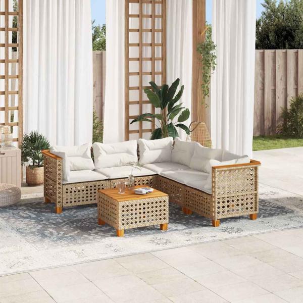 ARDEBO.de - 6-tlg. Garten-Sofagarnitur mit Kissen Beige Poly Rattan