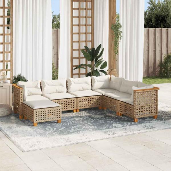 ARDEBO.de - 7-tlg. Garten-Sofagarnitur mit Kissen Beige Poly Rattan