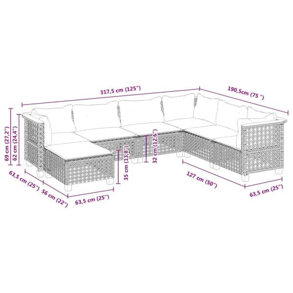 7-tlg. Garten-Sofagarnitur mit Kissen Beige Poly Rattan