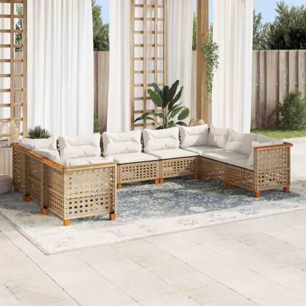 ARDEBO.de - 9-tlg. Garten-Sofagarnitur mit Kissen Beige Poly Rattan