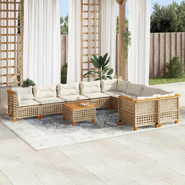 ARDEBO.de - 10-tlg. Garten-Sofagarnitur mit Kissen Beige Poly Rattan