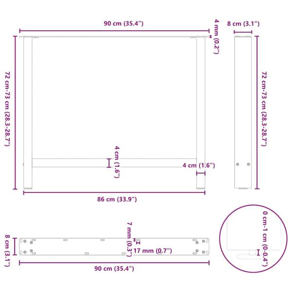 Couchtischbeine Schwarz 2 Stk. 90x(72-73) cm Stahl