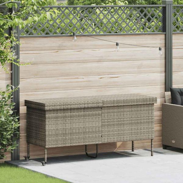 ARDEBO.de - Gartentruhe mit Rollen Hellgrau 160x55x75 cm Poly Rattan